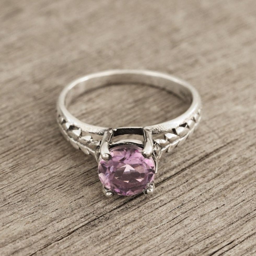 Faceted Amethyst Solitaire Ring Crafted in India 'Sparkling Crown'