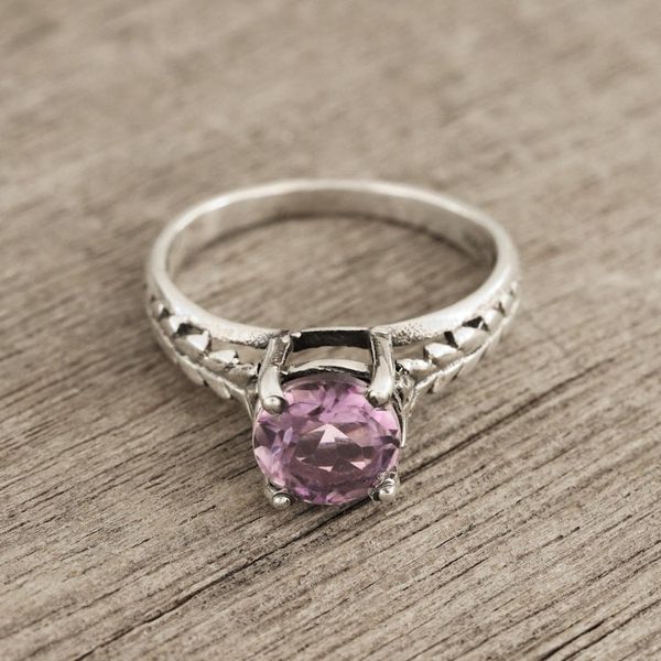 Alternate image for Faceted Amethyst Solitaire Ring Crafted in India Sparkling Crown