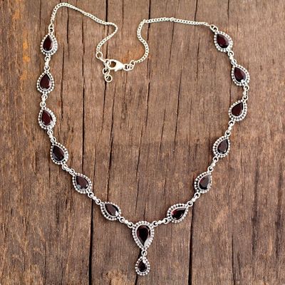 Primary image for Garnet Necklace Sterling Silver Artistmade Jewelry Halo of Beauty