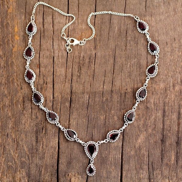 Alternate image for Garnet Necklace Sterling Silver Artistmade Jewelry Halo of Beauty