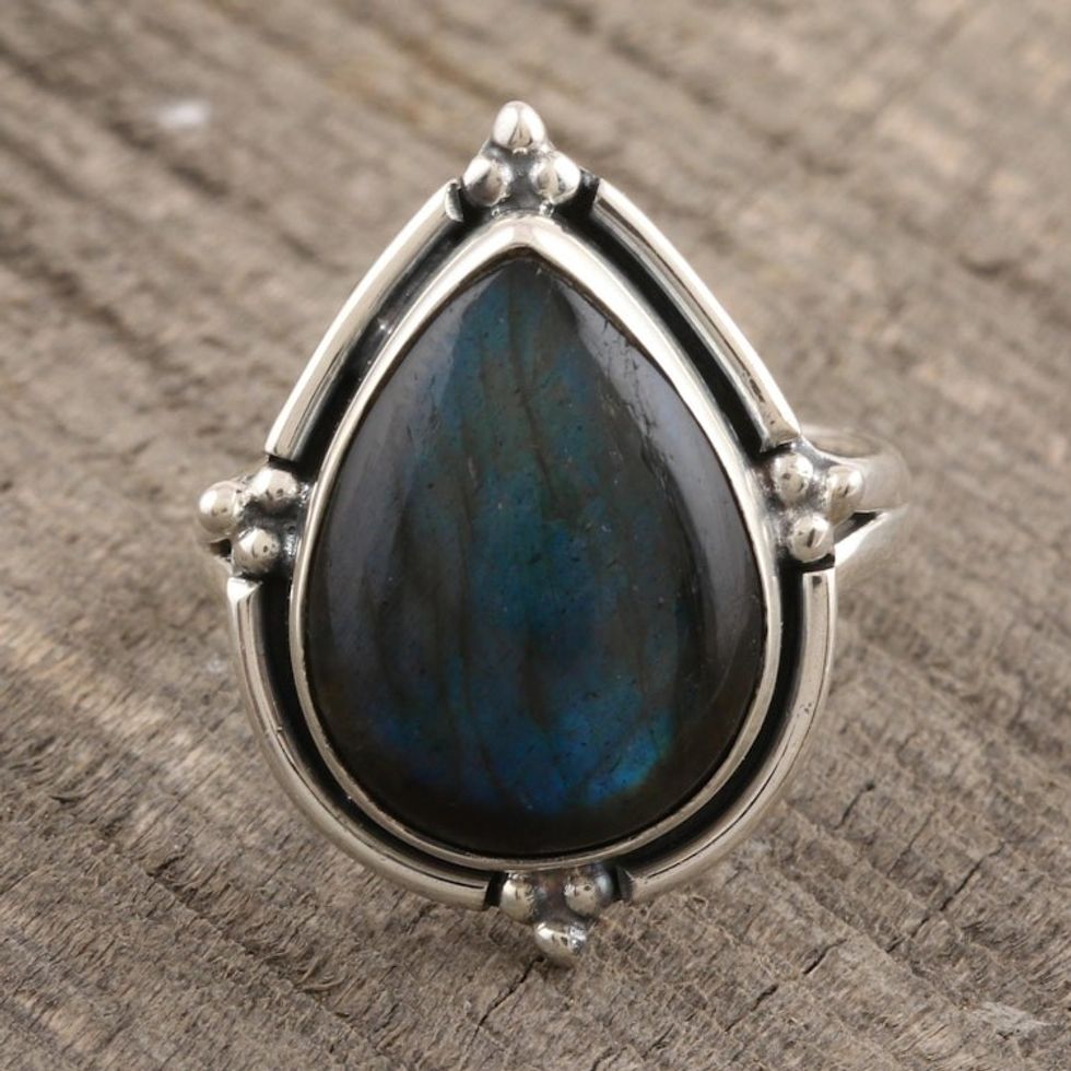 Natural Labradorite Cocktail Ring 'Sultry Night'