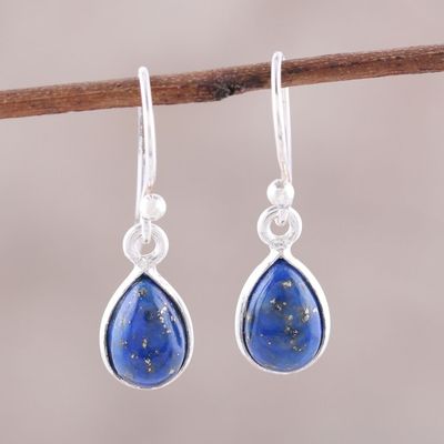 Alternate image for Lapis Lazuli and Sterling Silver Teardrop Dangle Earrings Gentle Tear