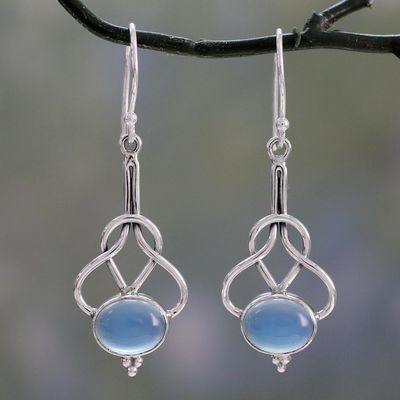 Alternate image for Light Blue Chalcedony Dangle Earrings in Silver 925 Settings Positive Path