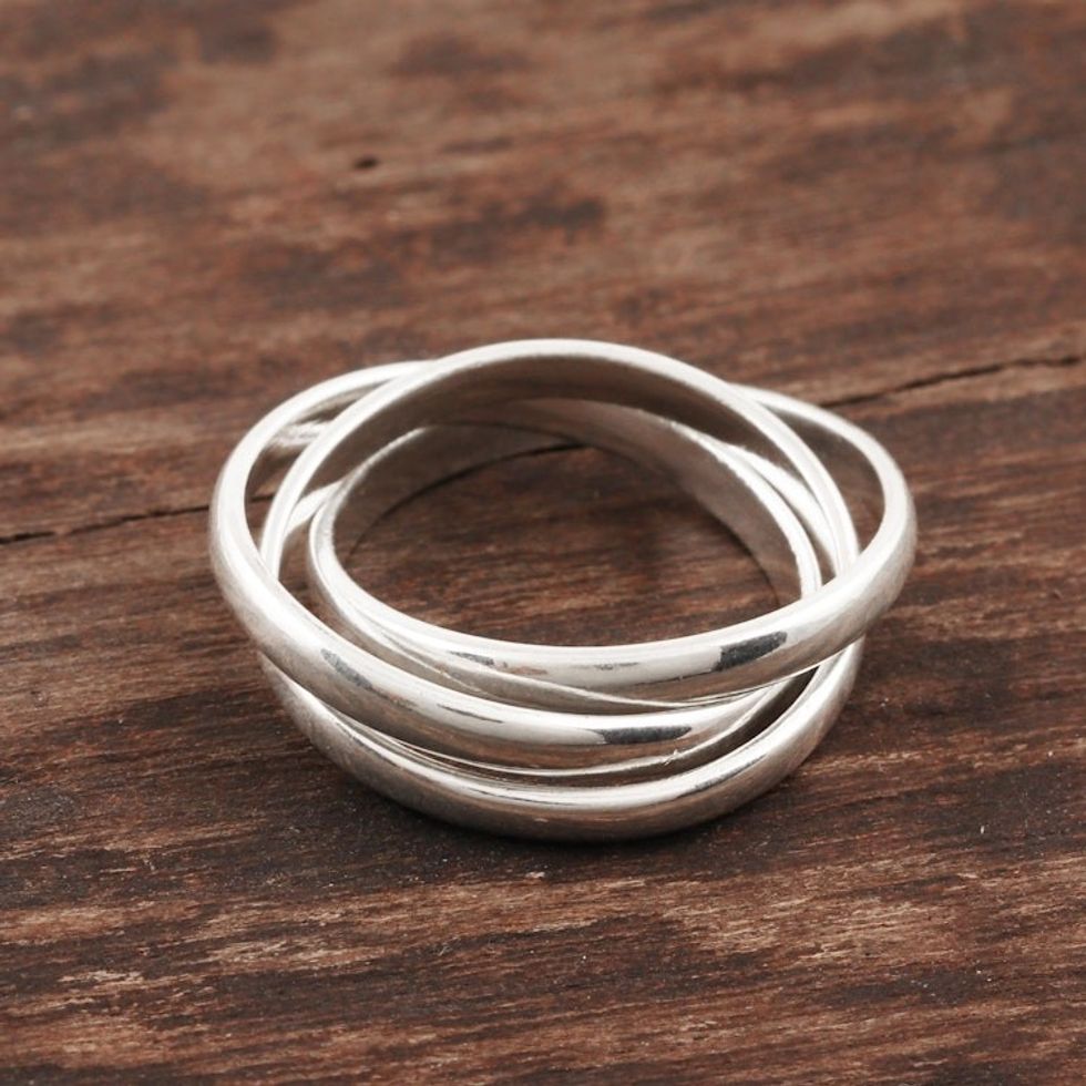 Sterling Silver Interlocked Band Ring Crafted in India 'Shiny Trio'