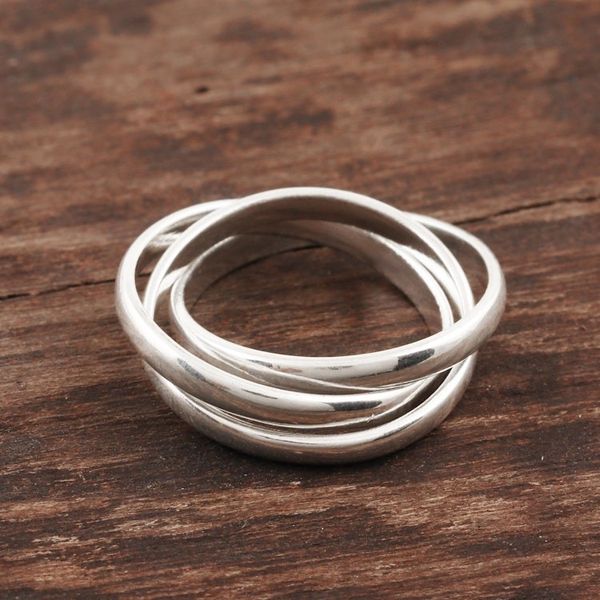 Alternate image for Sterling Silver Interlocked Band Ring Crafted in India Shiny Trio