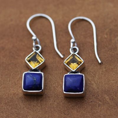 Alternate image for Sterling Silver Dangle Earrings with Lapis Lazuli  Citrine Royal Harmony