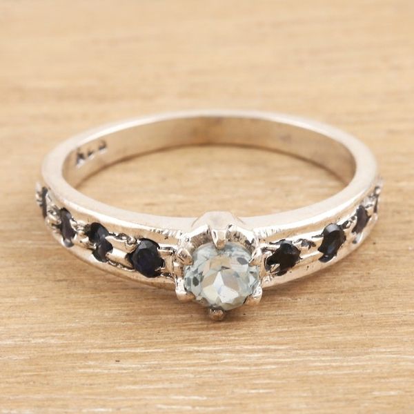 Alternate image for Sapphire and Blue Topaz Solitaire Ring Sea Sparkles