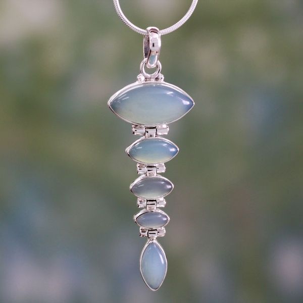 Alternate image for Blue Chalcedony Pendant on Sterling Silver Necklace India Blue