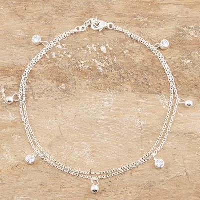 Alternate image for Cubic Zirconia and Sterling Silver Charm Anklet Shine and Sparkle