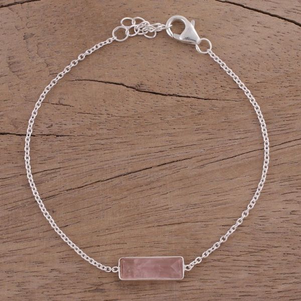 Alternate image for Rose Quartz and 925 Silver Pendant Bracelet from India Elegant Prism