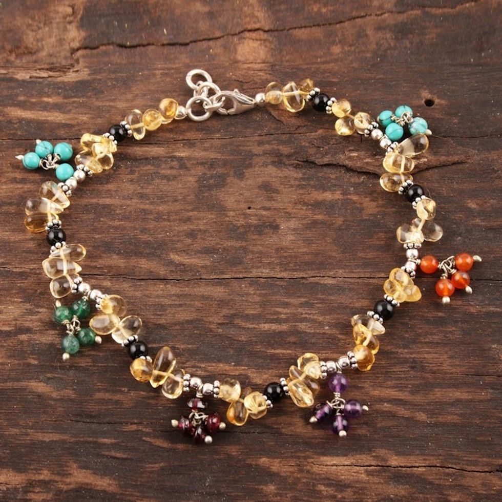 Citrine and garnet beaded anklet 'Rainbow Gems'