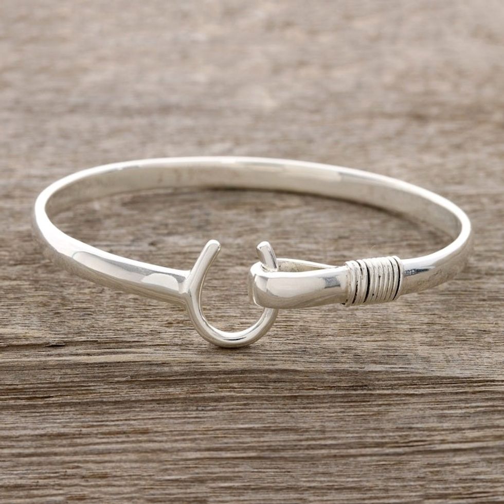 Sterling Silver Horseshoe Bangle Bracelet from India 'Horseshoe Fortune'