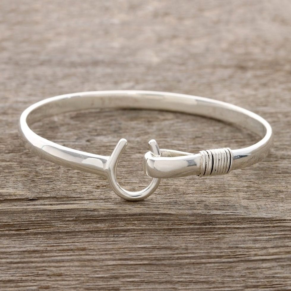 Sterling Silver Horseshoe Bangle Bracelet from India 'Horseshoe Fortune'