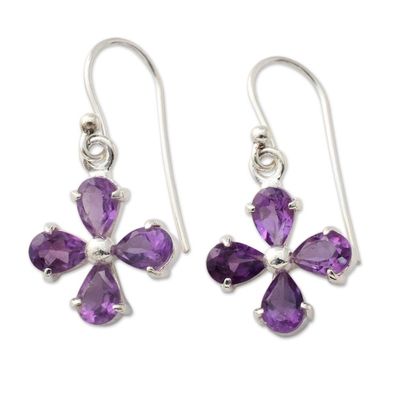 Alternate image for Amethyst Flower Earrings Handcrafted of 925 Sterling Silver Lilac Blossom