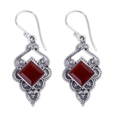 Alternate image for Artisan Crafted Carnelian Dangle Earrings from India Glorious Orange