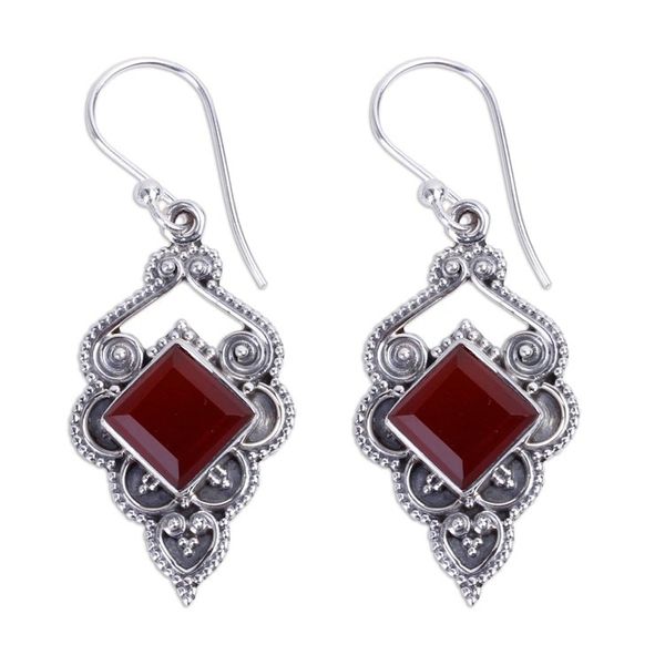 Alternate image for Artisan Crafted Carnelian Dangle Earrings from India Glorious Orange