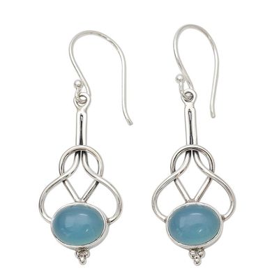 Alternate image for Light Blue Chalcedony Dangle Earrings in Silver 925 Settings Positive Path