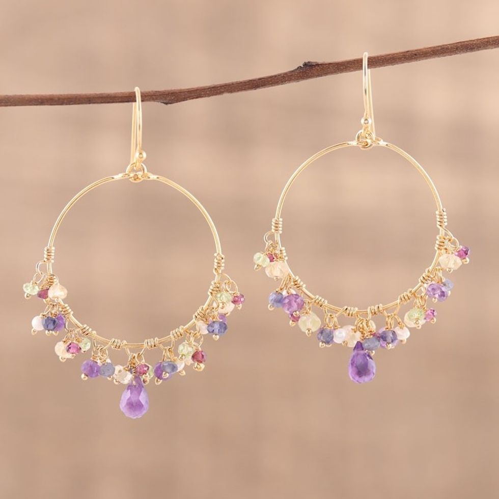 Handmade 22k Gold Plated Sterling Silver Gemstone Earrings 'Vibrant Shimmer'