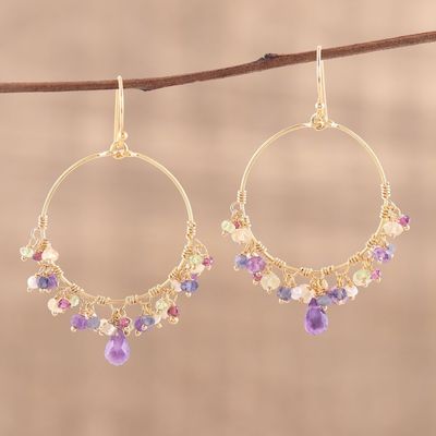 Alternate image for Handmade 22k Gold Plated Sterling Silver Gemstone Earrings Vibrant Shimmer