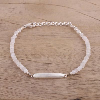 Alternate image for Rainbow Moonstone and Sterling Silver Beaded Bracelet Calming Beauty