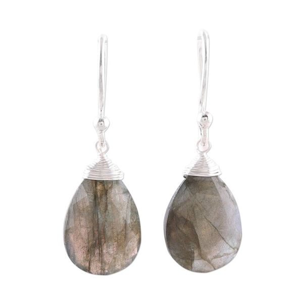 Alternate image for Faceted Labradorite Teardrop Sterling Silver Dangle Earrings Mystical Forest