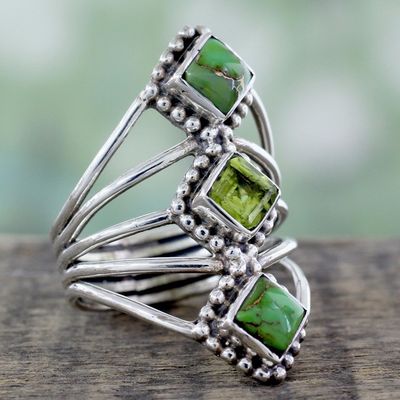 Primary image for Handmade Peridot and Reconstituted Turquoise Cocktail Ring Forest Allure