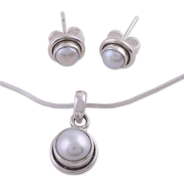 Alternate image for Bridal Pearl Jewelry Set in Sterling Silver  White Cloud