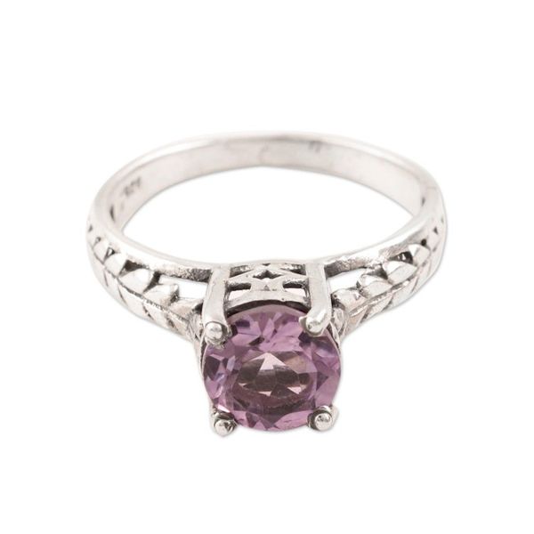 Alternate image for Faceted Amethyst Solitaire Ring Crafted in India Sparkling Crown