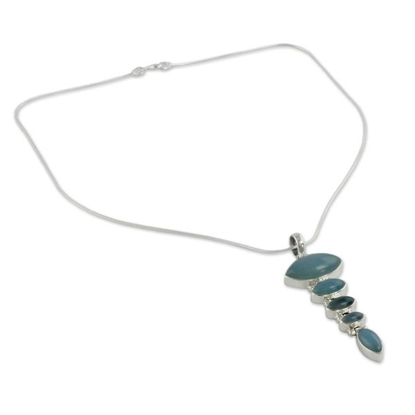 Alternate image for Blue Chalcedony Pendant on Sterling Silver Necklace India Blue