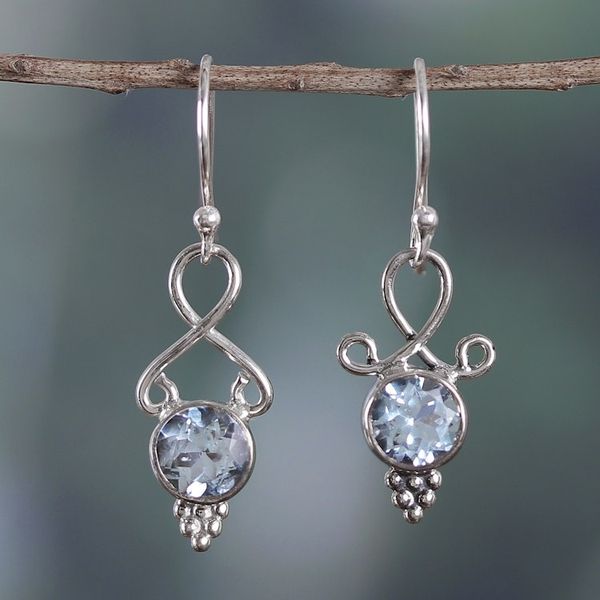 Alternate image for Three-Carat Faceted Round Blue Topaz Dangle Earrings Loyal Reflection