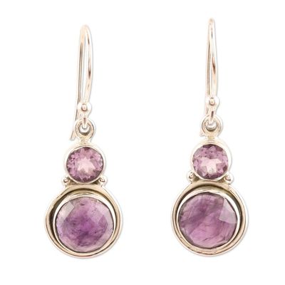 Alternate image for Hand Crafted Amethyst Gemstone Dangle Earrings Charming Pair in Purple