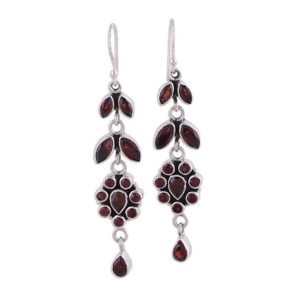 Alternate image for Handcrafted Floral Sterling Silver and Garnet Earrings Red Rose
