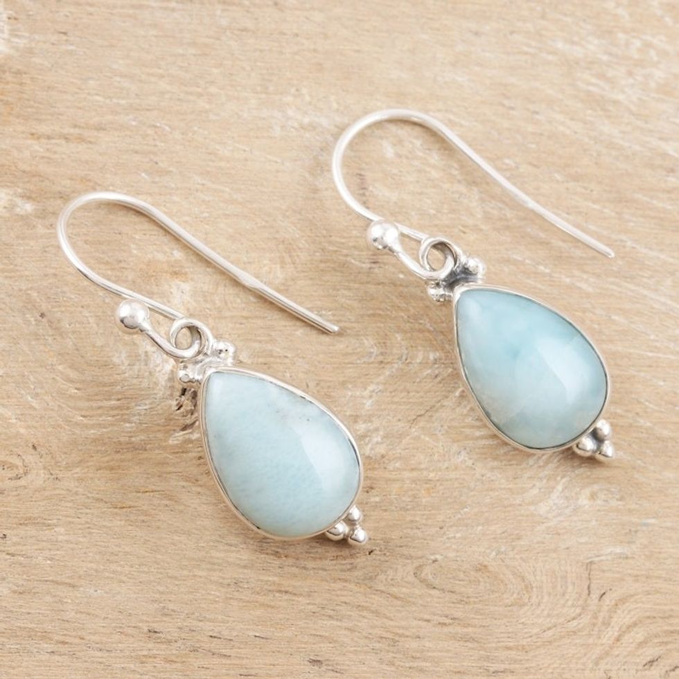 Larimar and Sterling Silver Dangle Earrings 'Quench'