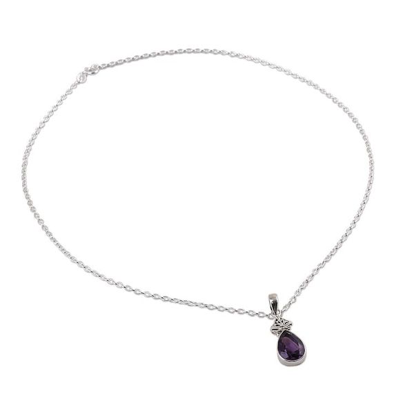 Alternate image for Faceted Amethyst and Sterling Silver Necklace from India Lavender Drop