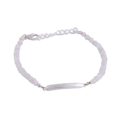 Alternate image for Rainbow Moonstone and Sterling Silver Beaded Bracelet Calming Beauty