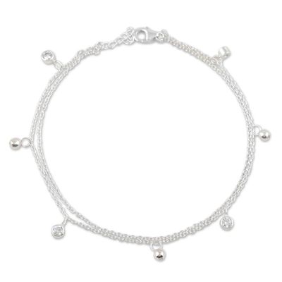 Alternate image for Cubic Zirconia and Sterling Silver Charm Anklet Shine and Sparkle