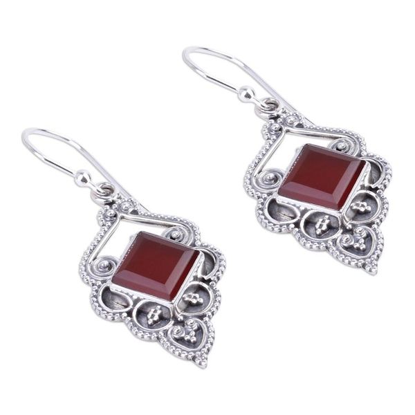 Alternate image for Artisan Crafted Carnelian Dangle Earrings from India Glorious Orange