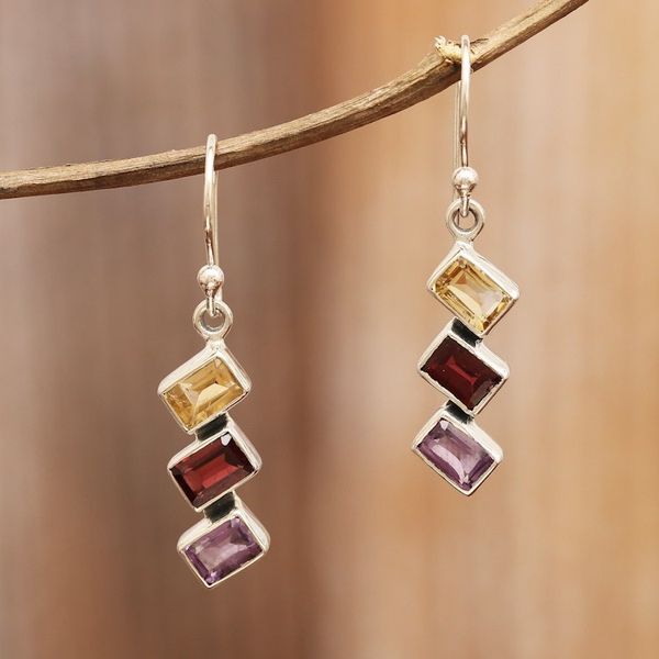 Alternate image for Geometric Multi-Gemstone Dangle Earrings Totaling 3 Carats Dazzling Ladders