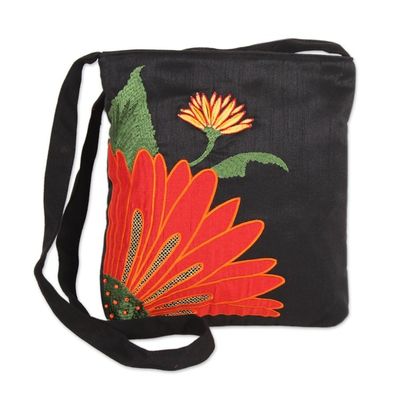 Alternate image for Embroidered Floral Cotton Sling Handbag from India Lovely Blossom