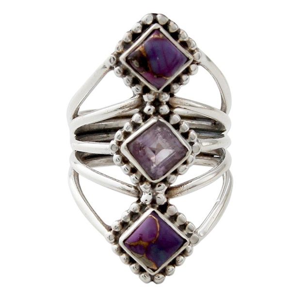 Alternate image for Amethyst and Reconstituted Turquoise Handmade Cocktail Ring Purple Allure
