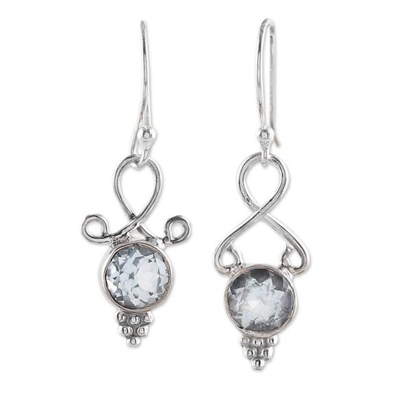 Alternate image for Three-Carat Faceted Round Blue Topaz Dangle Earrings Loyal Reflection