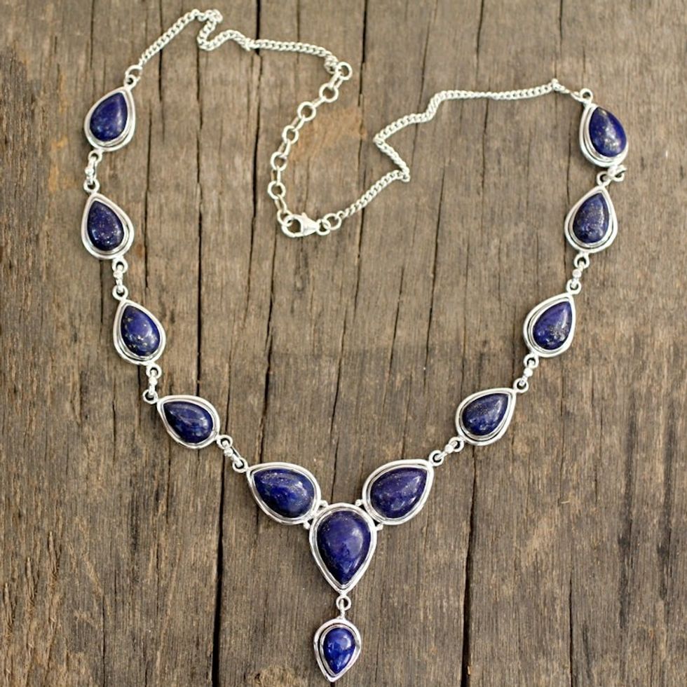 Lapis Lazuli and Sterling Silver Necklace from India 'Aura of Beauty'