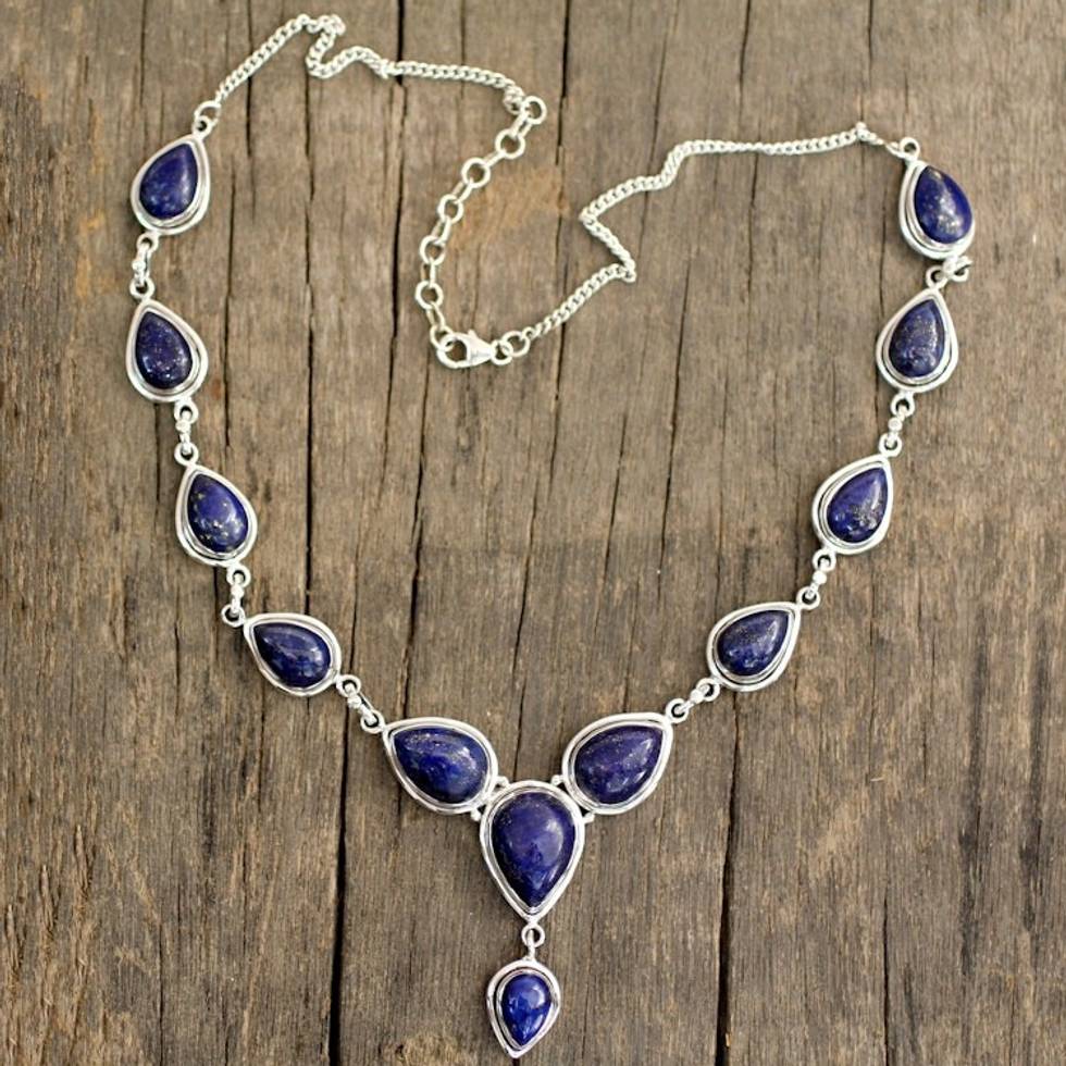 Lapis Lazuli and Sterling Silver Necklace from India 'Aura of Beauty'