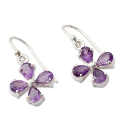 Alternate image for Amethyst Flower Earrings Handcrafted of 925 Sterling Silver Lilac Blossom