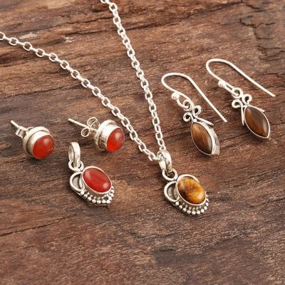 Alternate image for Hand Made Carnelian and Tigers Eye Jewelry Set Trust Yourself