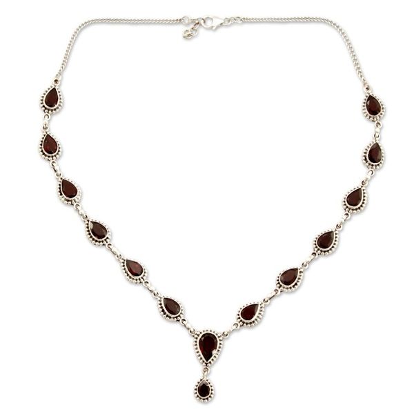 Alternate image for Garnet Necklace Sterling Silver Artistmade Jewelry Halo of Beauty