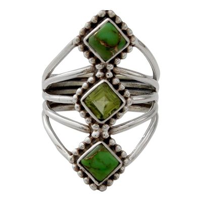 Alternate image for Handmade Peridot and Reconstituted Turquoise Cocktail Ring Forest Allure