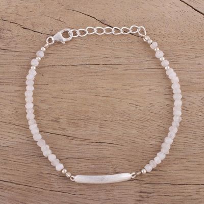 Alternate image for Rainbow Moonstone and Sterling Silver Beaded Bracelet Calming Beauty