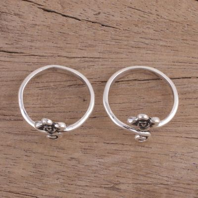 Alternate image for Flower Motif Toe Rings Handmade in Sterling Silver Pair Flower and Swirl