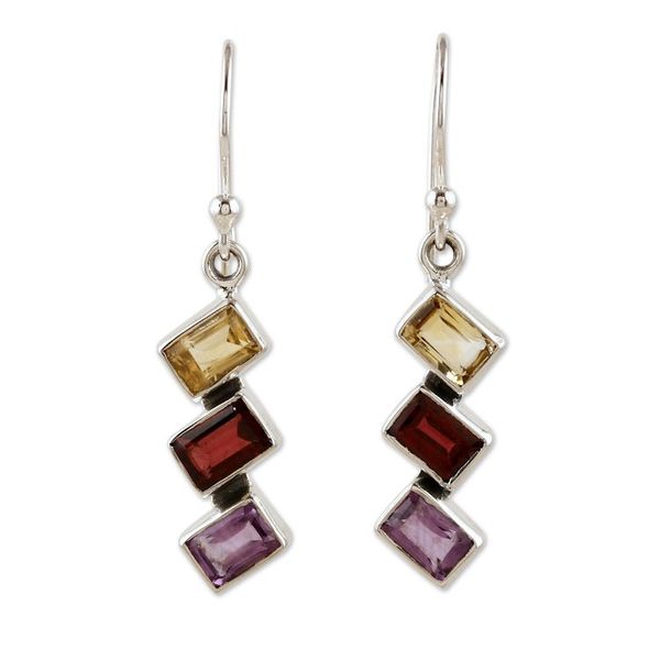 Alternate image for Geometric Multi-Gemstone Dangle Earrings Totaling 3 Carats Dazzling Ladders